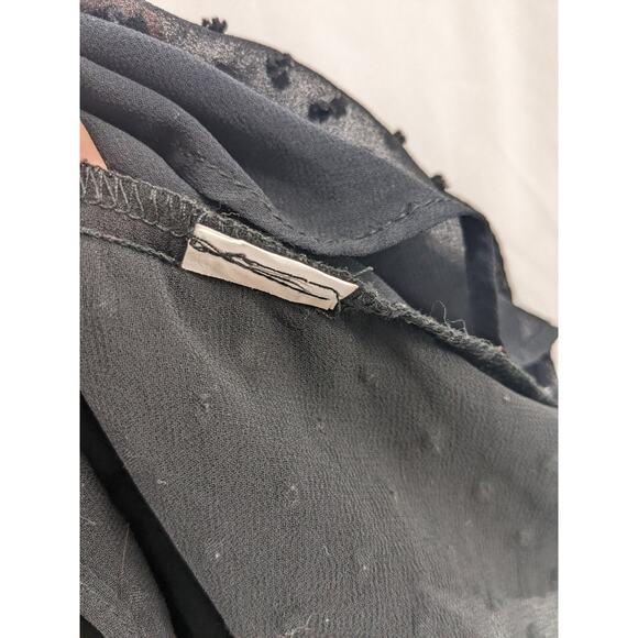 Zara Flare Blouse S Black Draped Loose Fit Tie Front Smocked Pleated Flounce Top - Picture 8 of 11